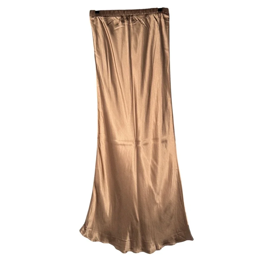 Nation LTD Maxi Skirt Women Size S Bronze Satin Viscose Rayon Slip Skirt Neutral